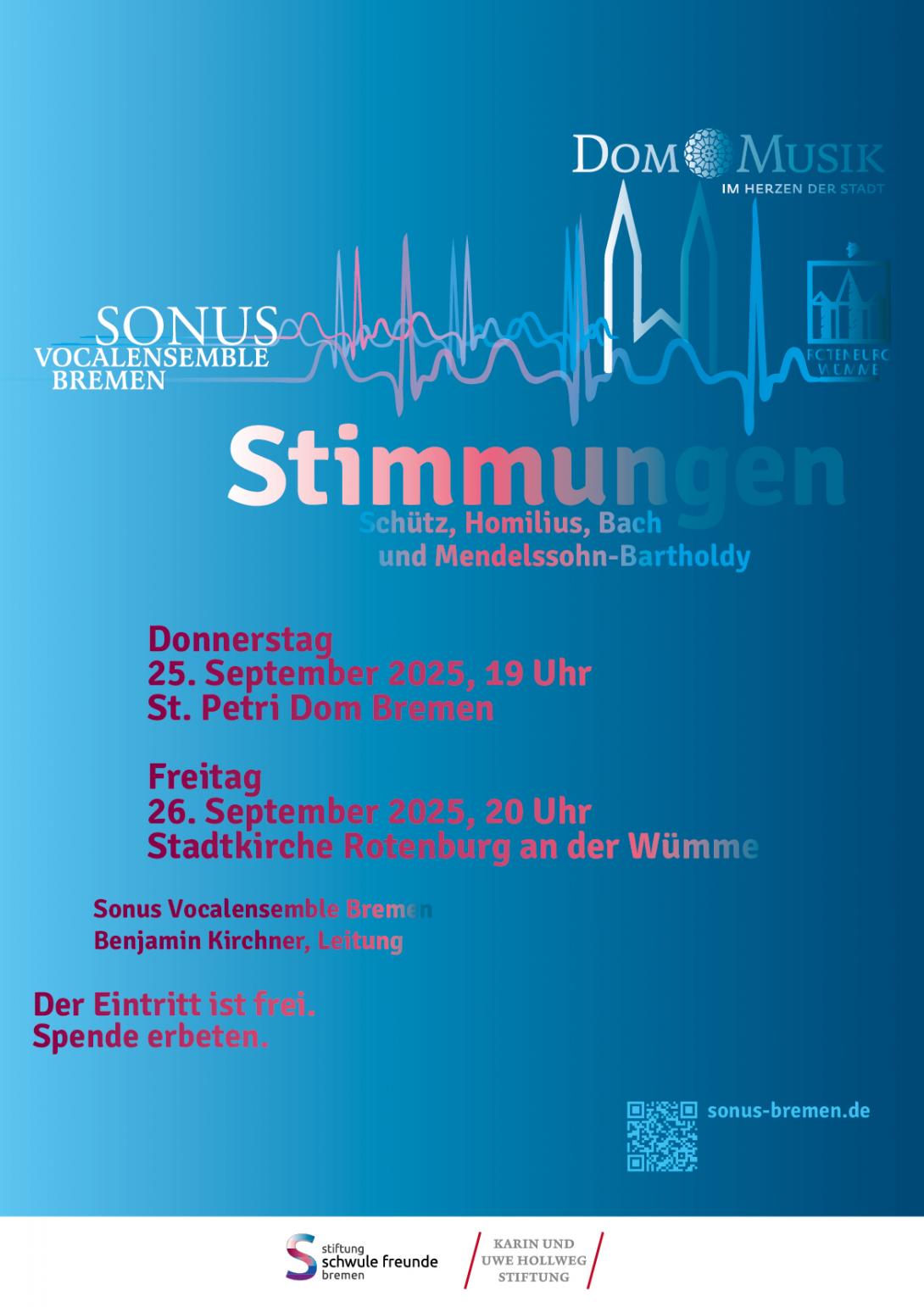 Aktuelles Plakat vom Sonus Vokalensemble mit Konzertterminen. Diese sind auch zu finden auf www.sonus-bremen.de