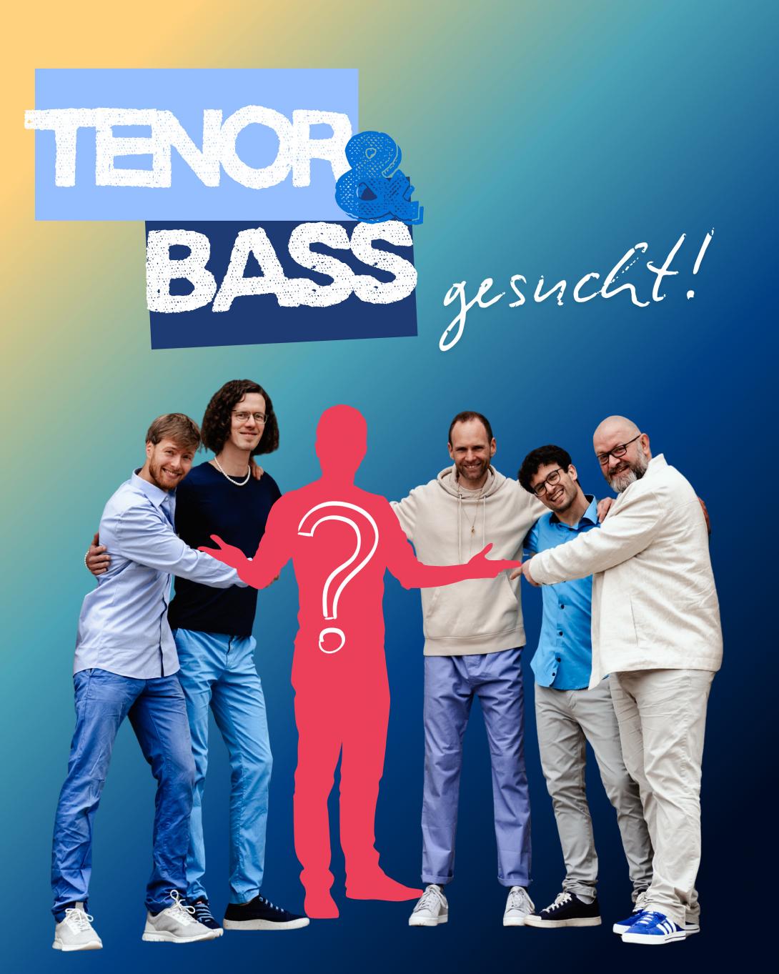 Tenor & Bass gesucht, beige blauer Hintergrund, Menschen 